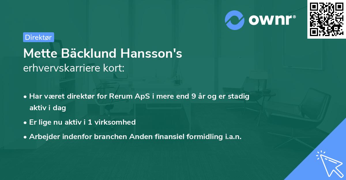 Mette Bäcklund Hansson's erhvervskarriere kort