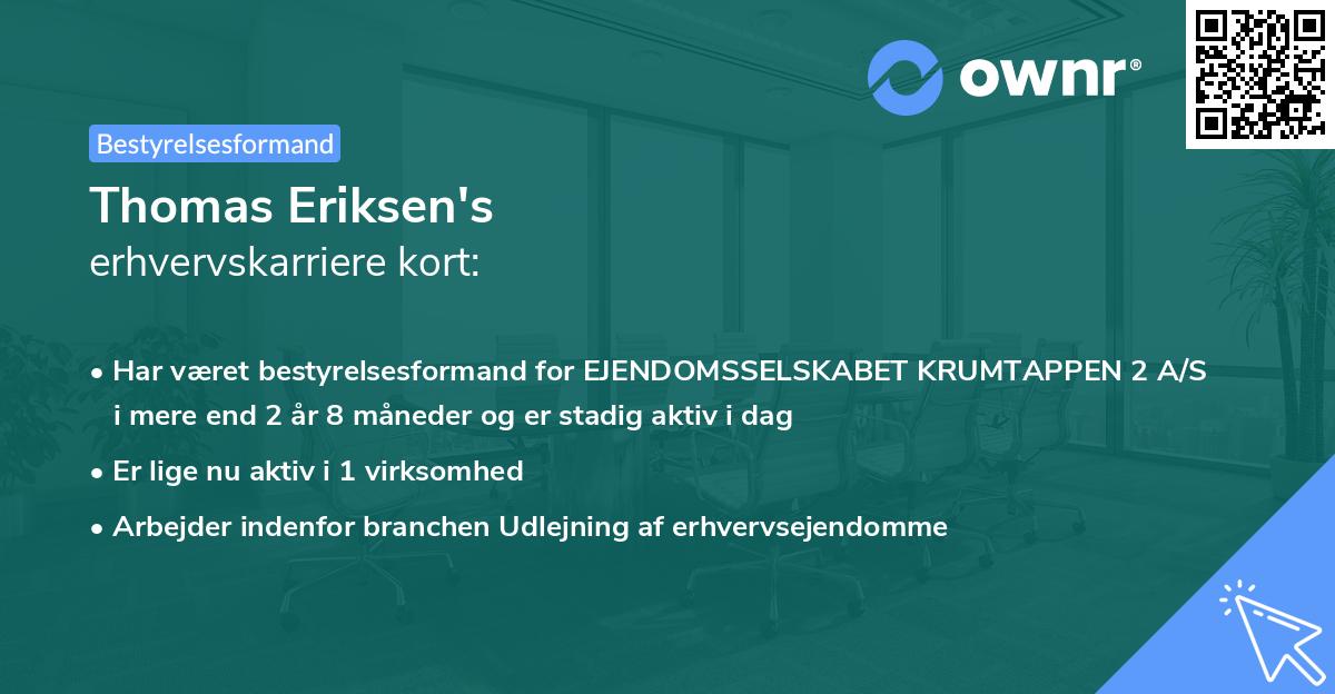 Thomas Eriksen's erhvervskarriere kort