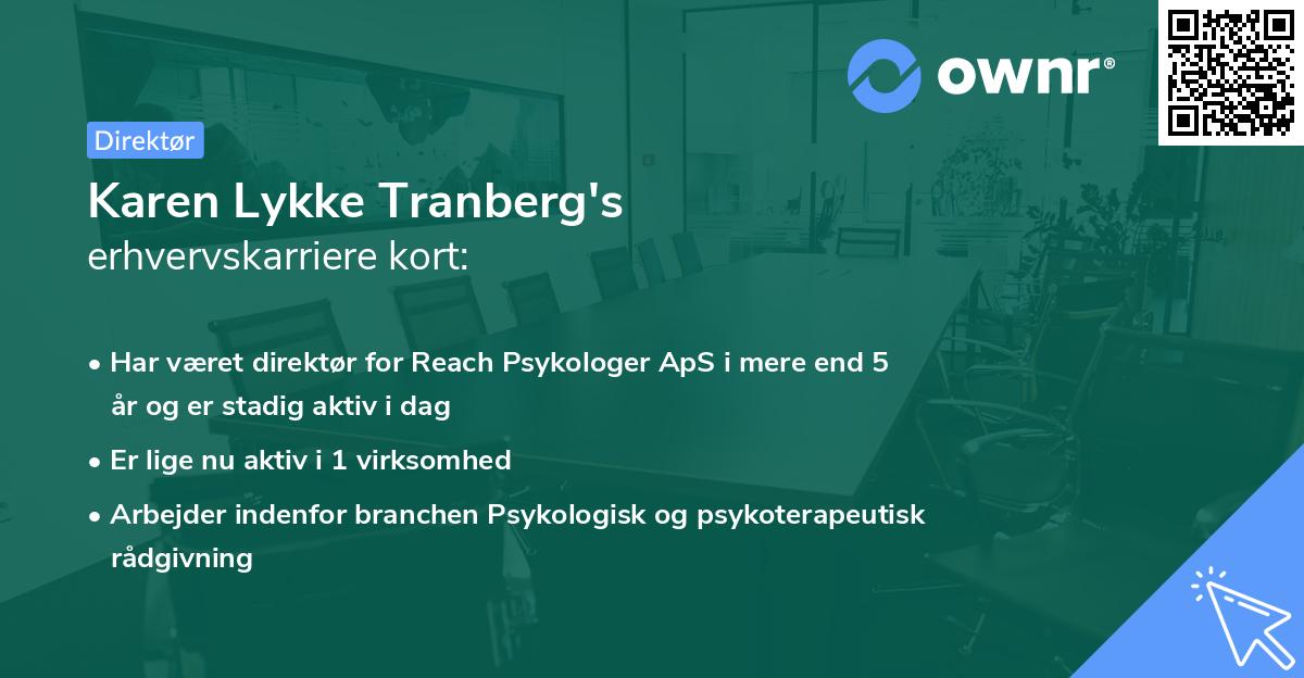 Karen Lykke Tranberg's erhvervskarriere kort