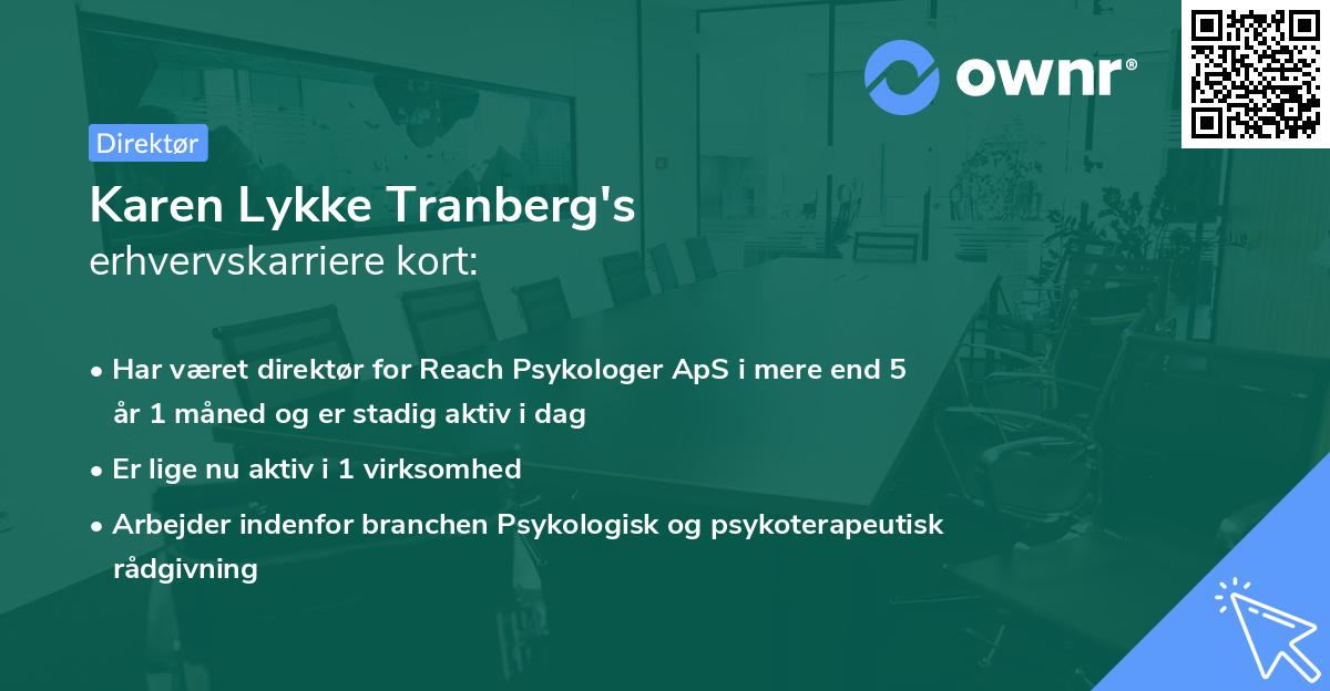 Karen Lykke Tranberg's erhvervskarriere kort
