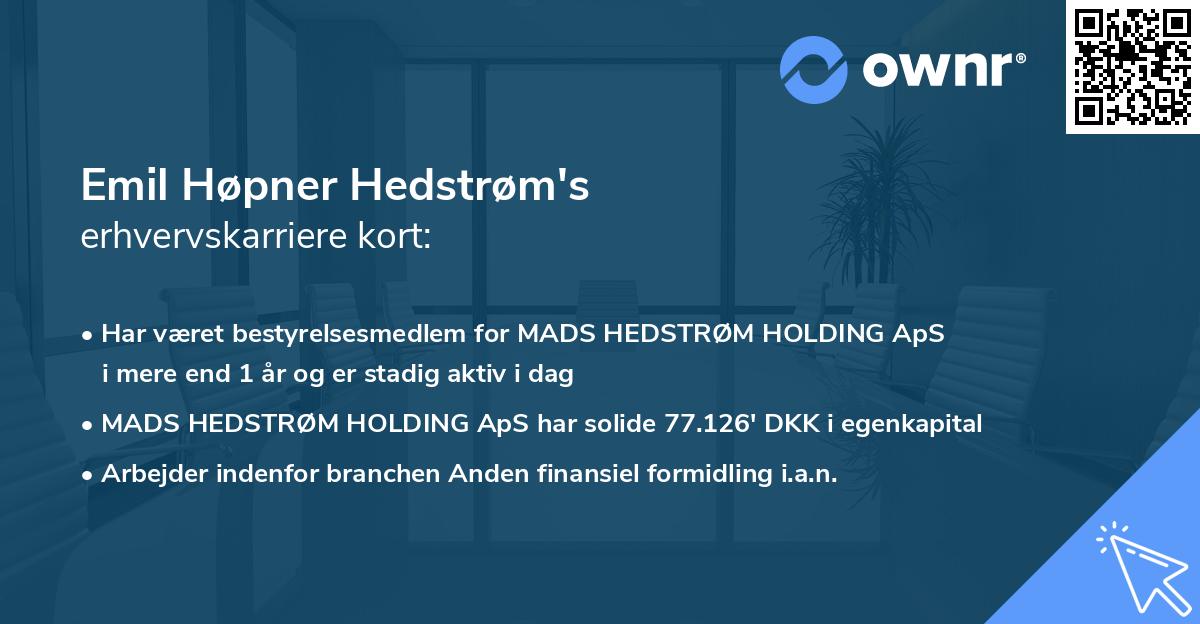 Emil Høpner Hedstrøm's erhvervskarriere kort