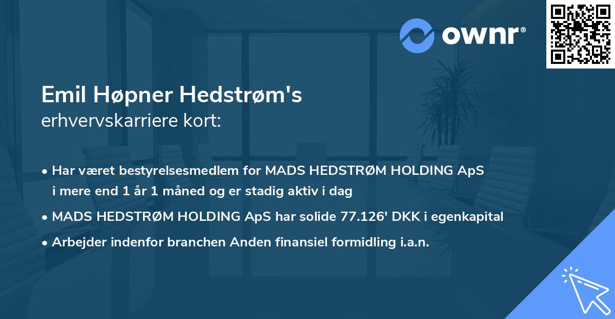 Emil Høpner Hedstrøm's erhvervskarriere kort