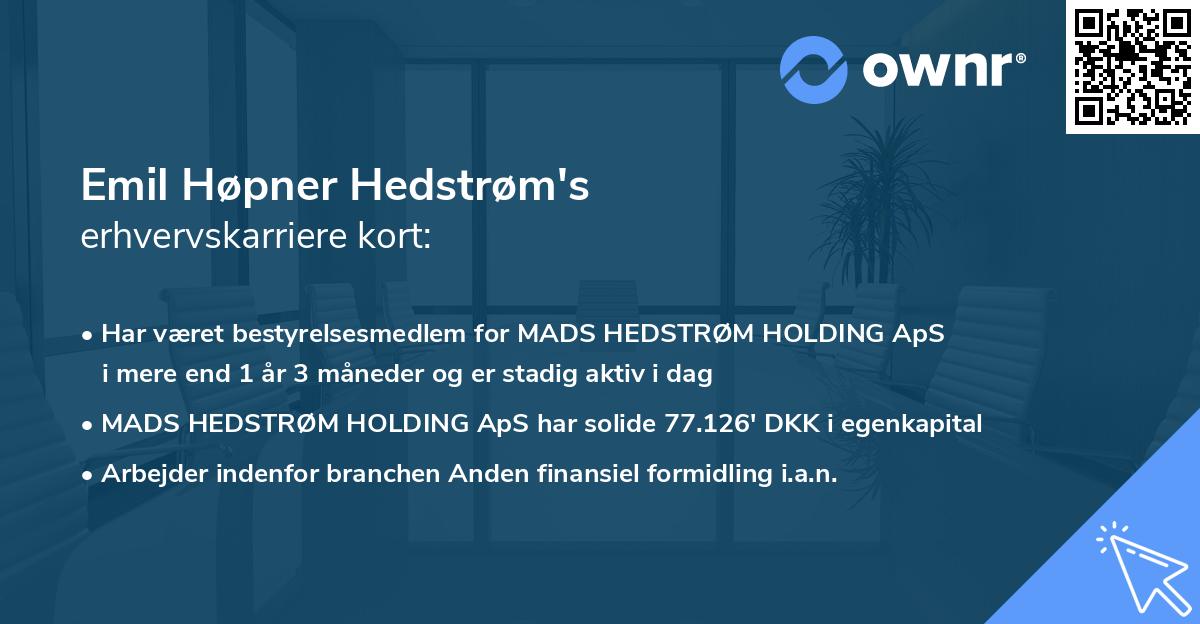 Emil Høpner Hedstrøm's erhvervskarriere kort