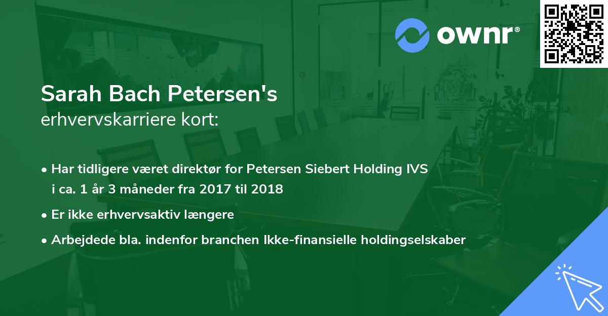 Sarah Bach Petersen's erhvervskarriere kort
