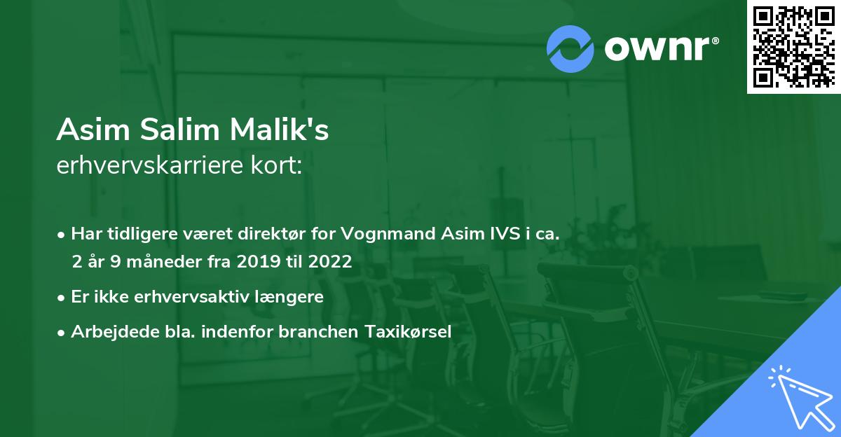 Asim Salim Malik's erhvervskarriere kort