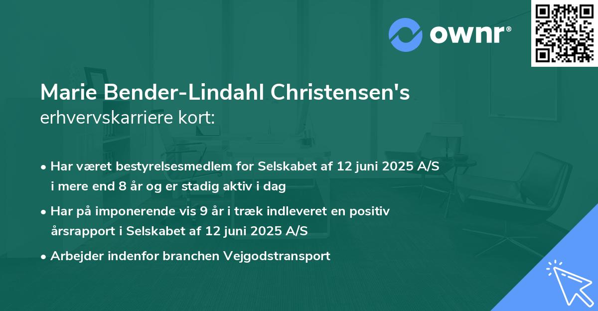 Marie Bender-Lindahl Christensen's erhvervskarriere kort
