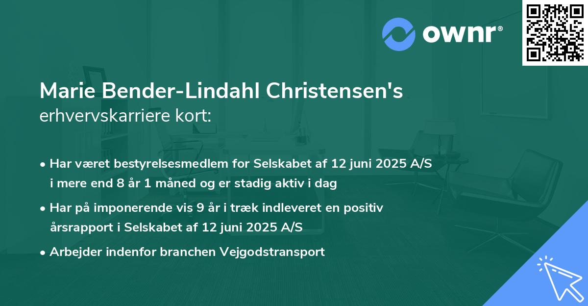 Marie Bender-Lindahl Christensen's erhvervskarriere kort