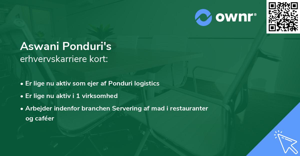 Aswani Ponduri's erhvervskarriere kort