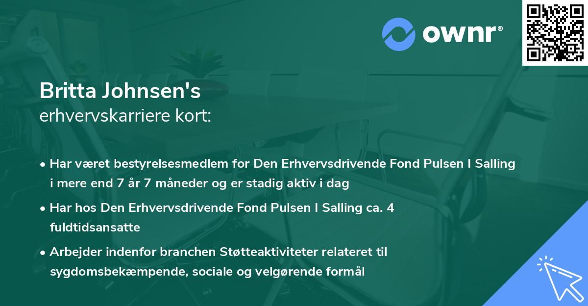 Britta Johnsen's erhvervskarriere kort