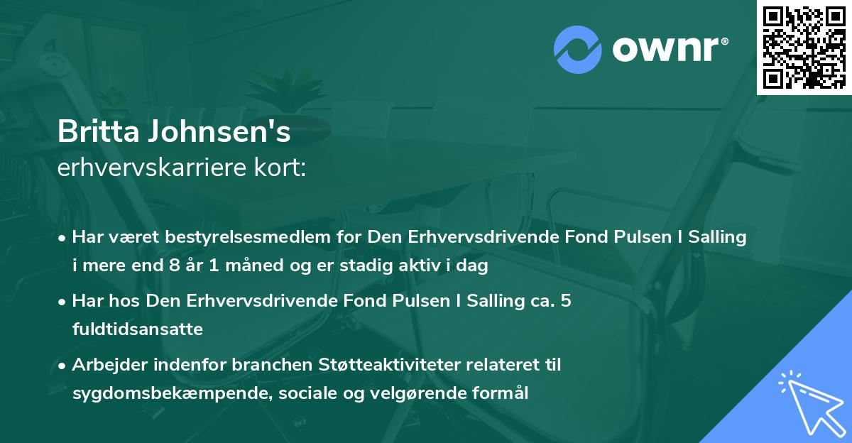 Britta Johnsen's erhvervskarriere kort