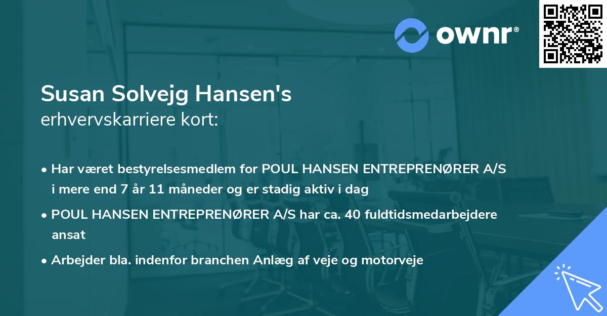 Susan Solvejg Hansen's erhvervskarriere kort