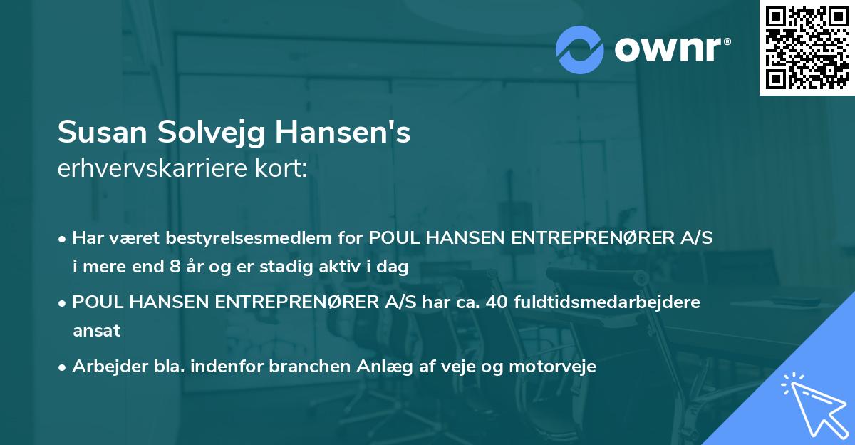 Susan Solvejg Hansen's erhvervskarriere kort