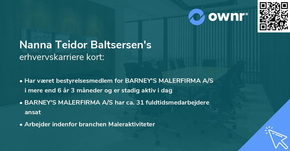 Nanna Teidor Baltsersen's erhvervskarriere kort