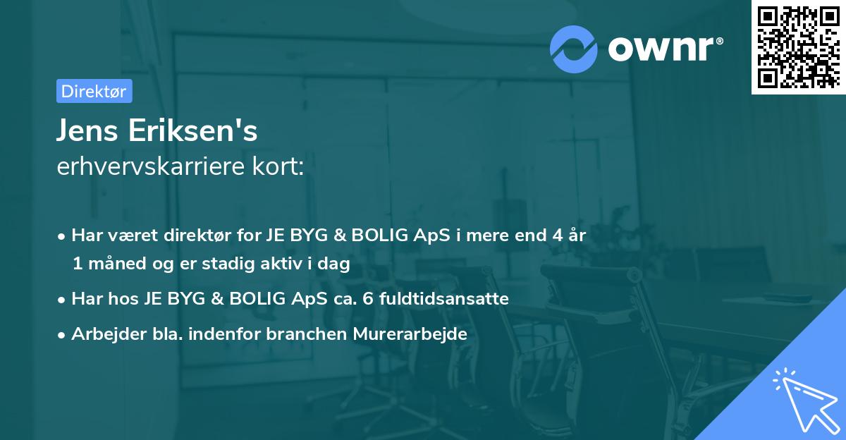 Jens Eriksen's erhvervskarriere kort