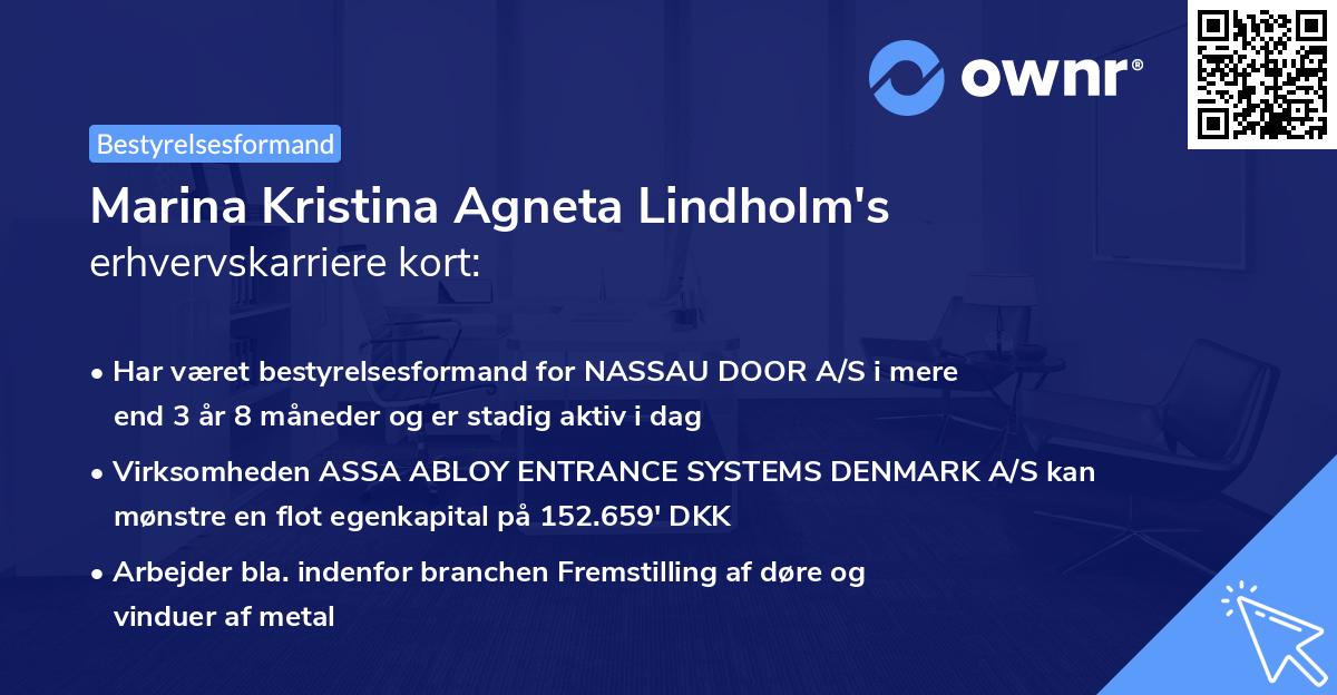 Marina Kristina Agneta Lindholm's erhvervskarriere kort