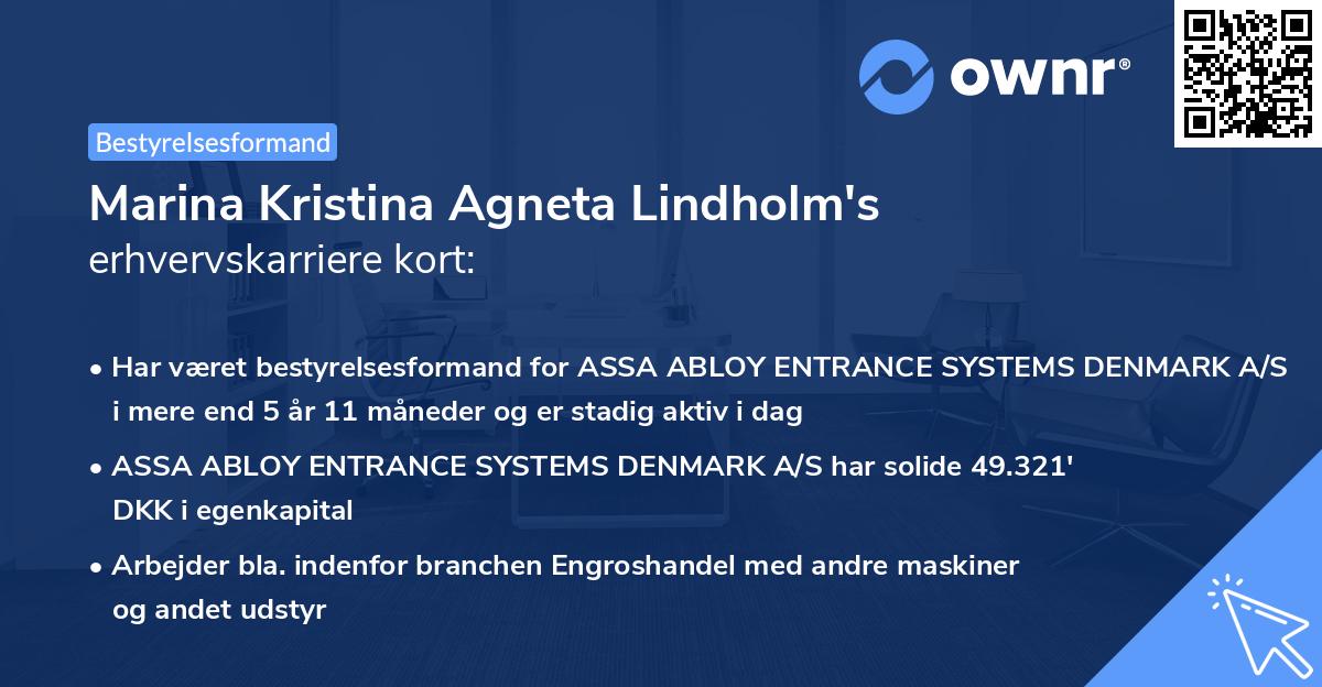 Marina Kristina Agneta Lindholm's erhvervskarriere kort