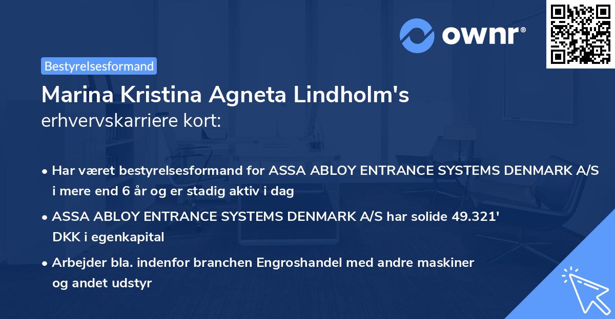 Marina Kristina Agneta Lindholm's erhvervskarriere kort