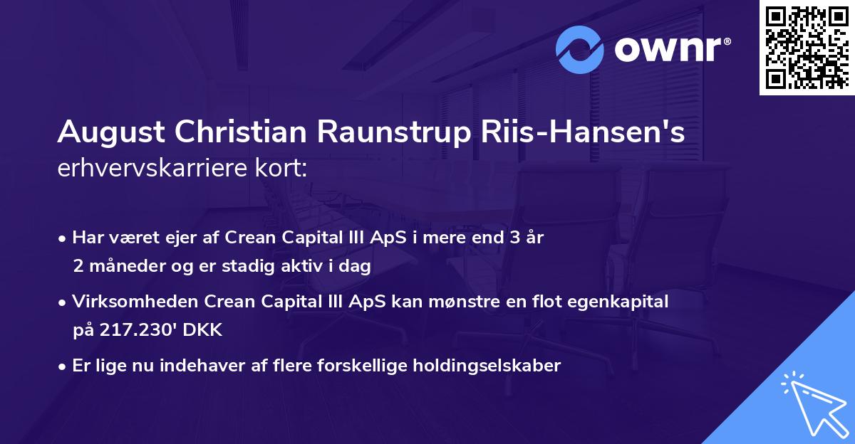 August Christian Raunstrup Riis-Hansen's erhvervskarriere kort