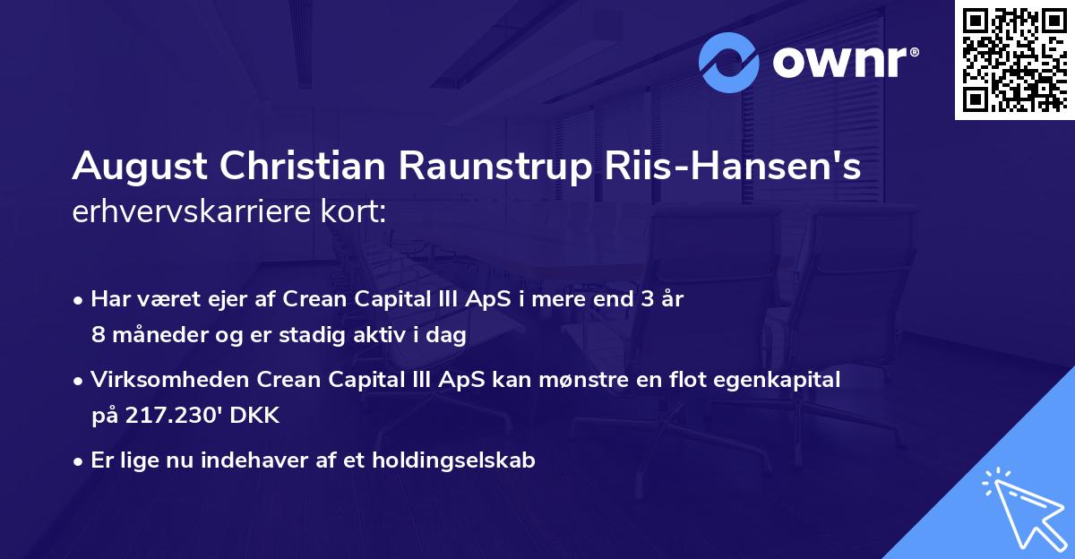 August Christian Raunstrup Riis-Hansen's erhvervskarriere kort