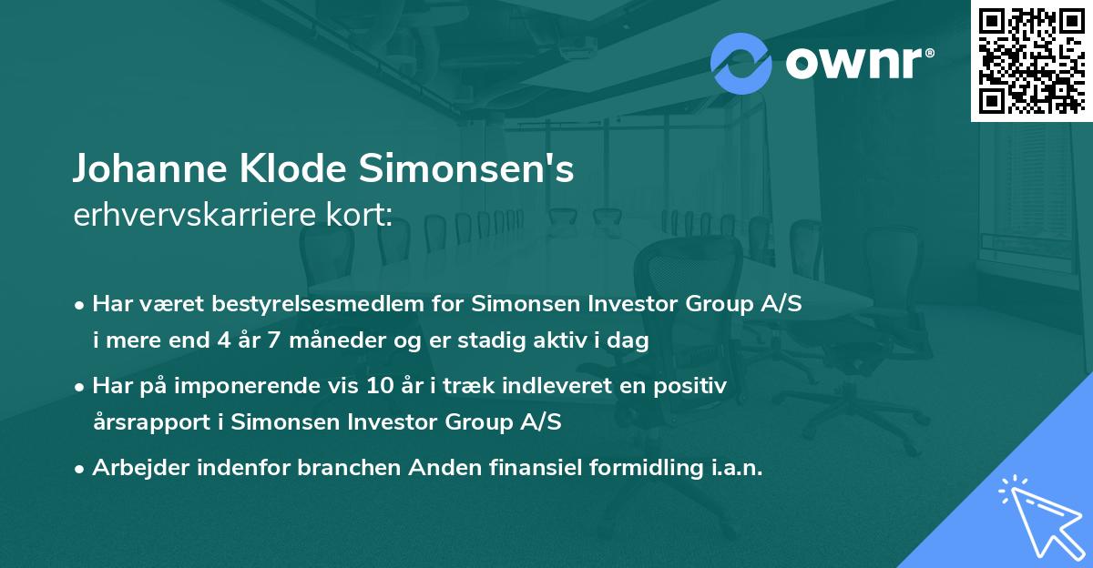 Johanne Klode Simonsen's erhvervskarriere kort