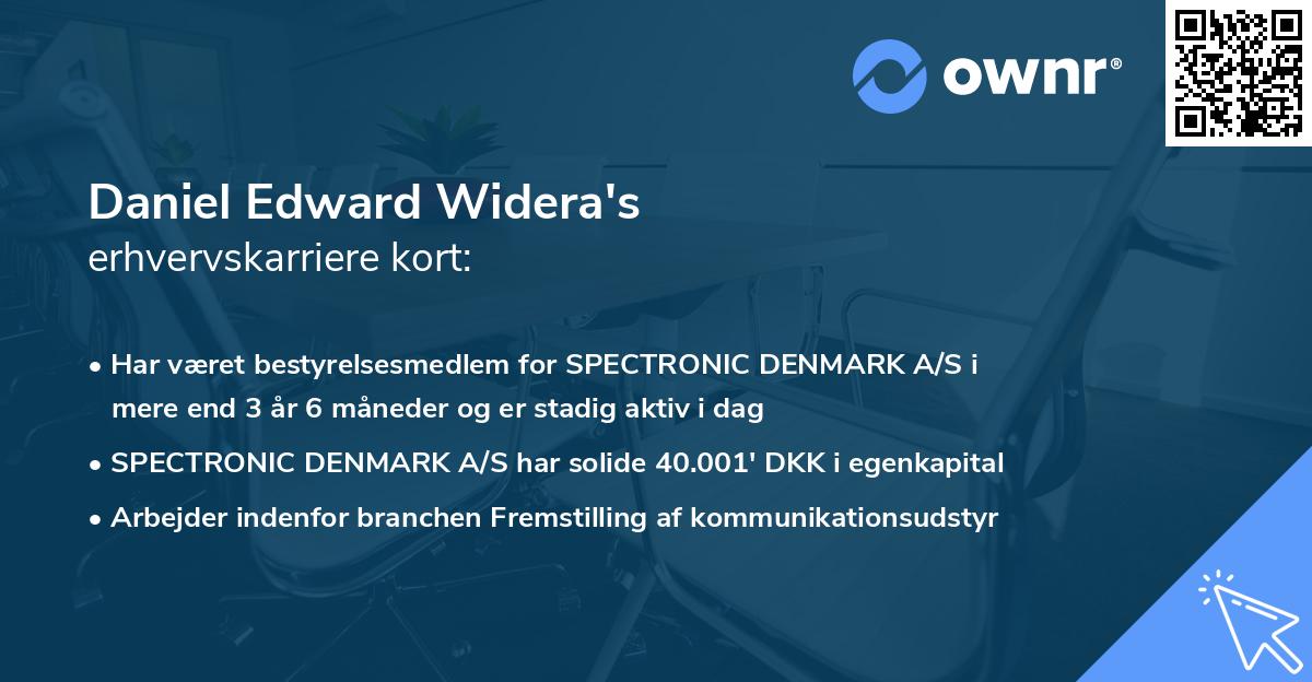 Daniel Edward Widera's erhvervskarriere kort