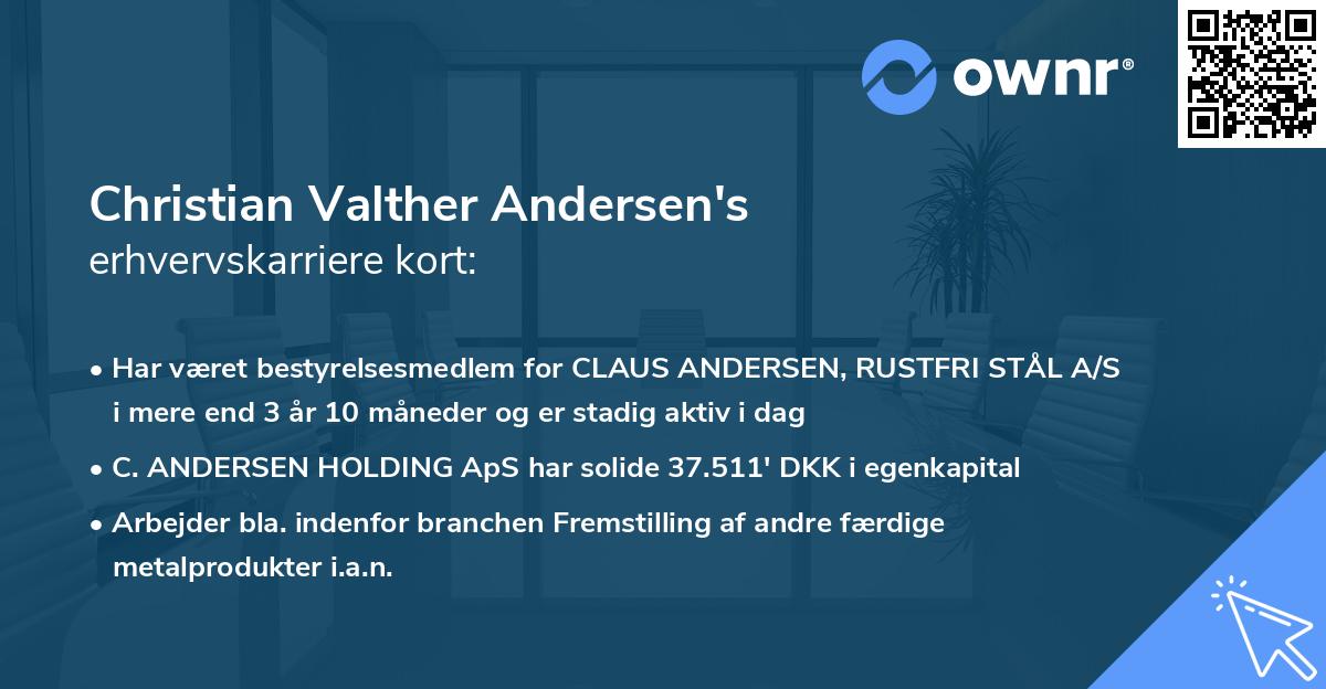 Christian Valther Andersen's erhvervskarriere kort