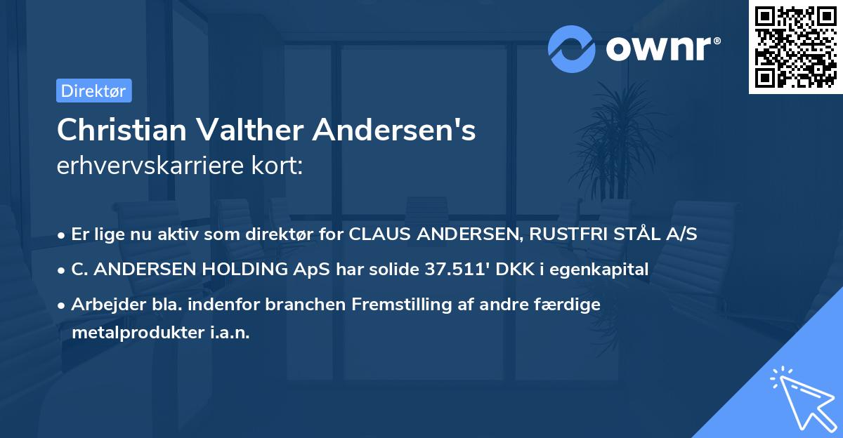 Christian Valther Andersen's erhvervskarriere kort