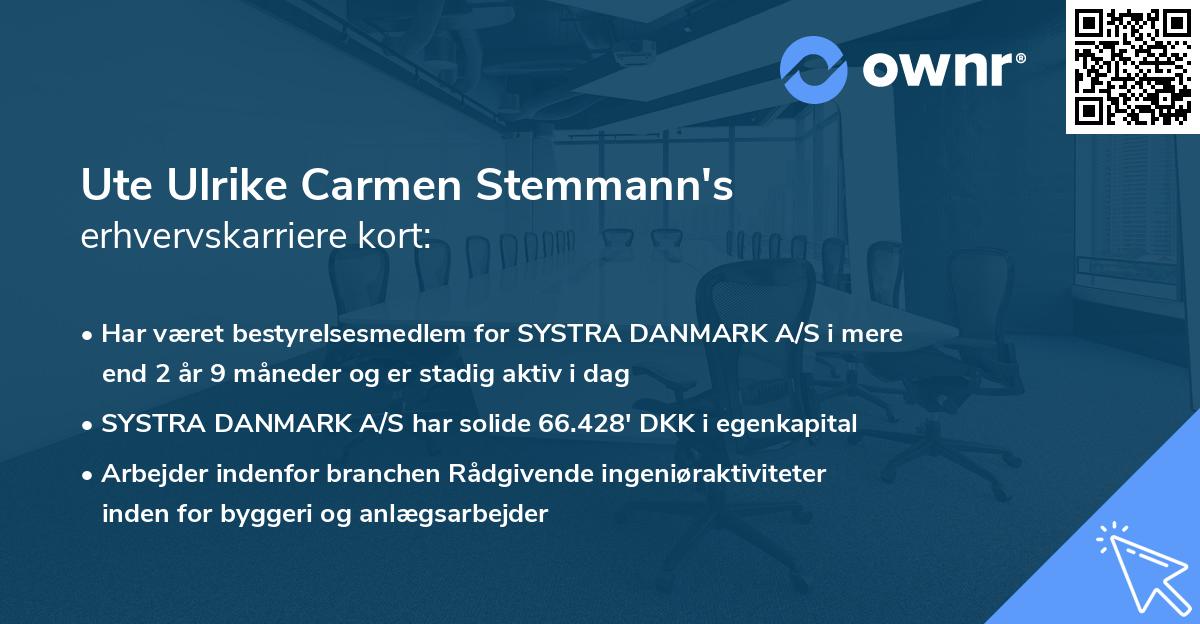 Ute Ulrike Carmen Stemmann's erhvervskarriere kort