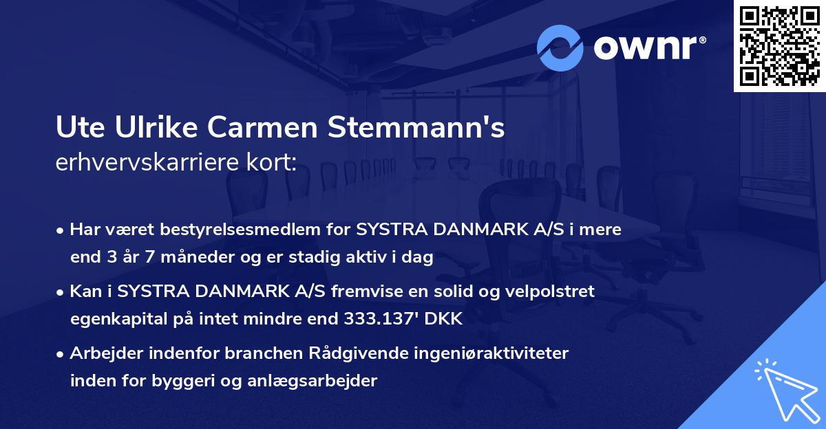 Ute Ulrike Carmen Stemmann's erhvervskarriere kort