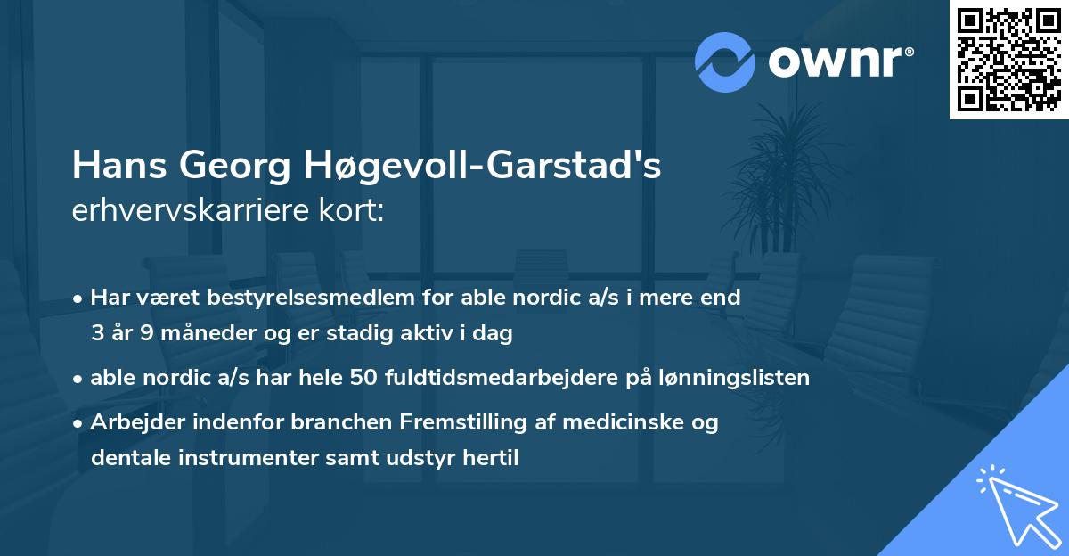 Hans Georg Høgevoll-Garstad's erhvervskarriere kort