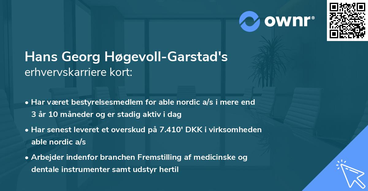 Hans Georg Høgevoll-Garstad's erhvervskarriere kort