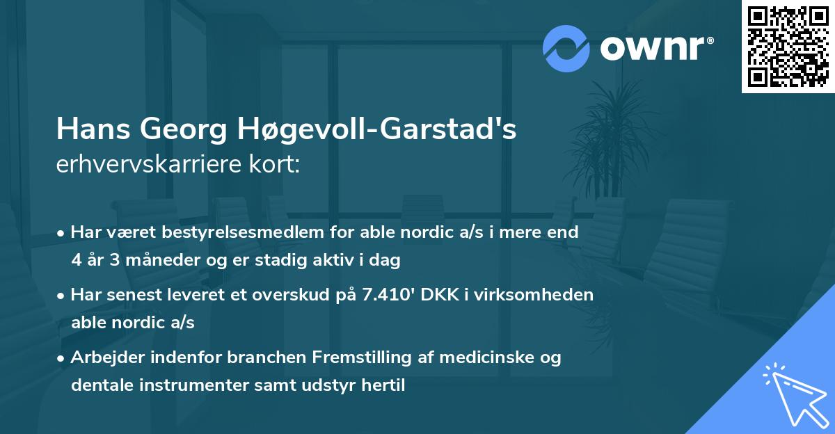 Hans Georg Høgevoll-Garstad's erhvervskarriere kort