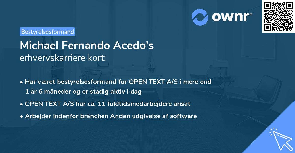 Michael Fernando Acedo's erhvervskarriere kort
