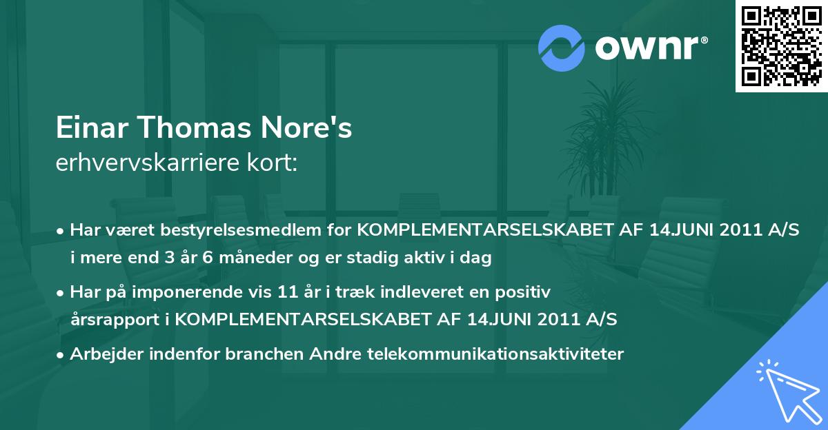 Einar Thomas Nore's erhvervskarriere kort