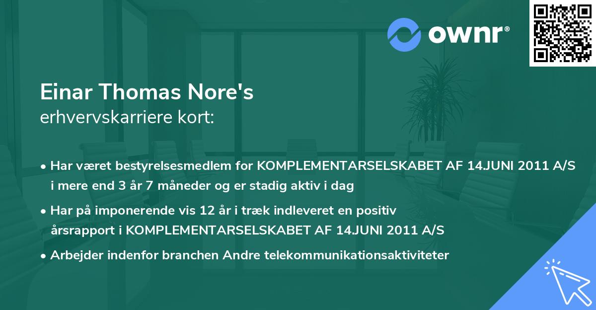 Einar Thomas Nore's erhvervskarriere kort