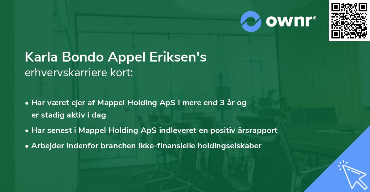 Karla Bondo Appel Eriksen's erhvervskarriere kort