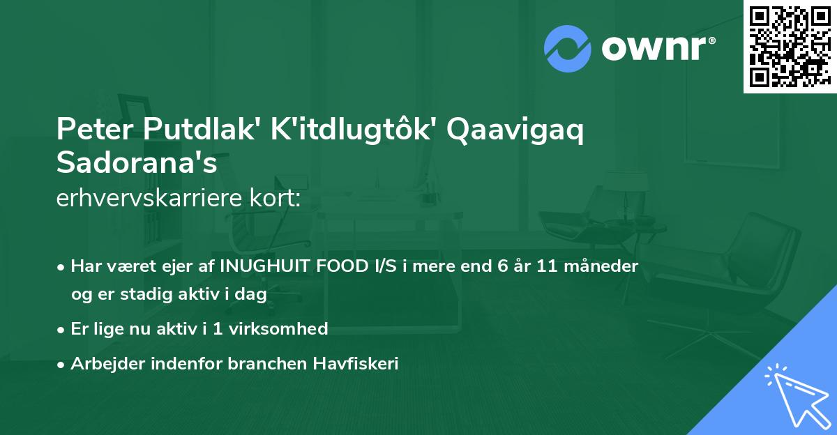 Peter Putdlak' K'itdlugtôk' Qaavigaq Sadorana's erhvervskarriere kort