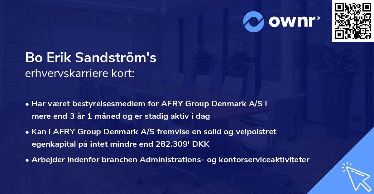 Bo Erik Sandström's erhvervskarriere kort