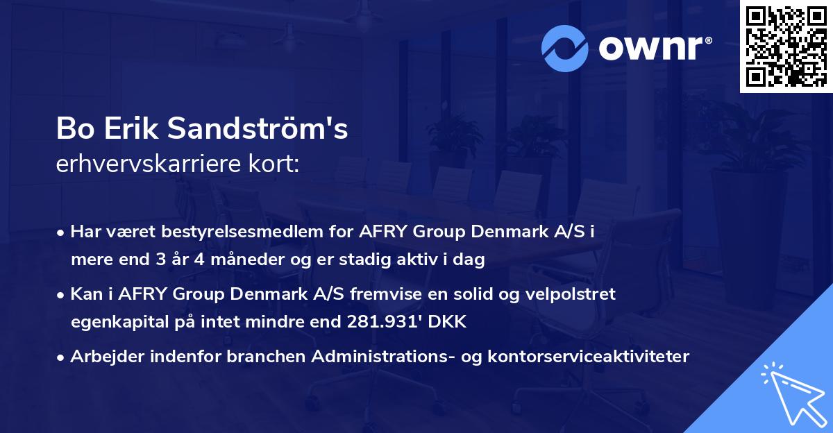 Bo Erik Sandström's erhvervskarriere kort
