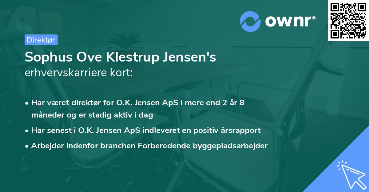 Sophus Ove Klestrup Jensen's erhvervskarriere kort