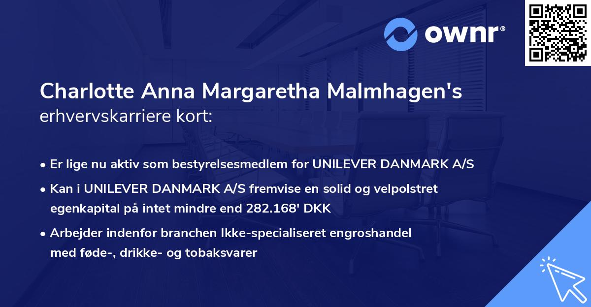 Charlotte Anna Margaretha Malmhagen's erhvervskarriere kort