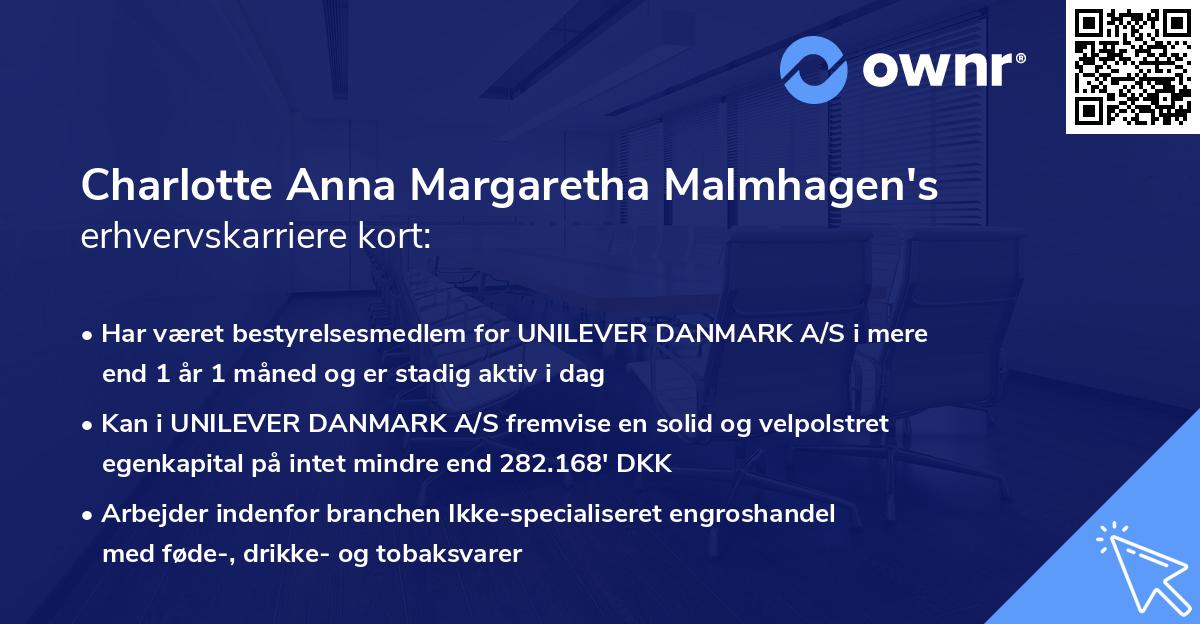 Charlotte Anna Margaretha Malmhagen's erhvervskarriere kort