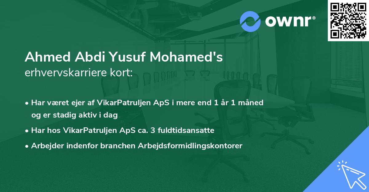 Ahmed Abdi Yusuf Mohamed's erhvervskarriere kort