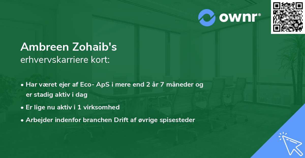 Ambreen Zohaib's erhvervskarriere kort