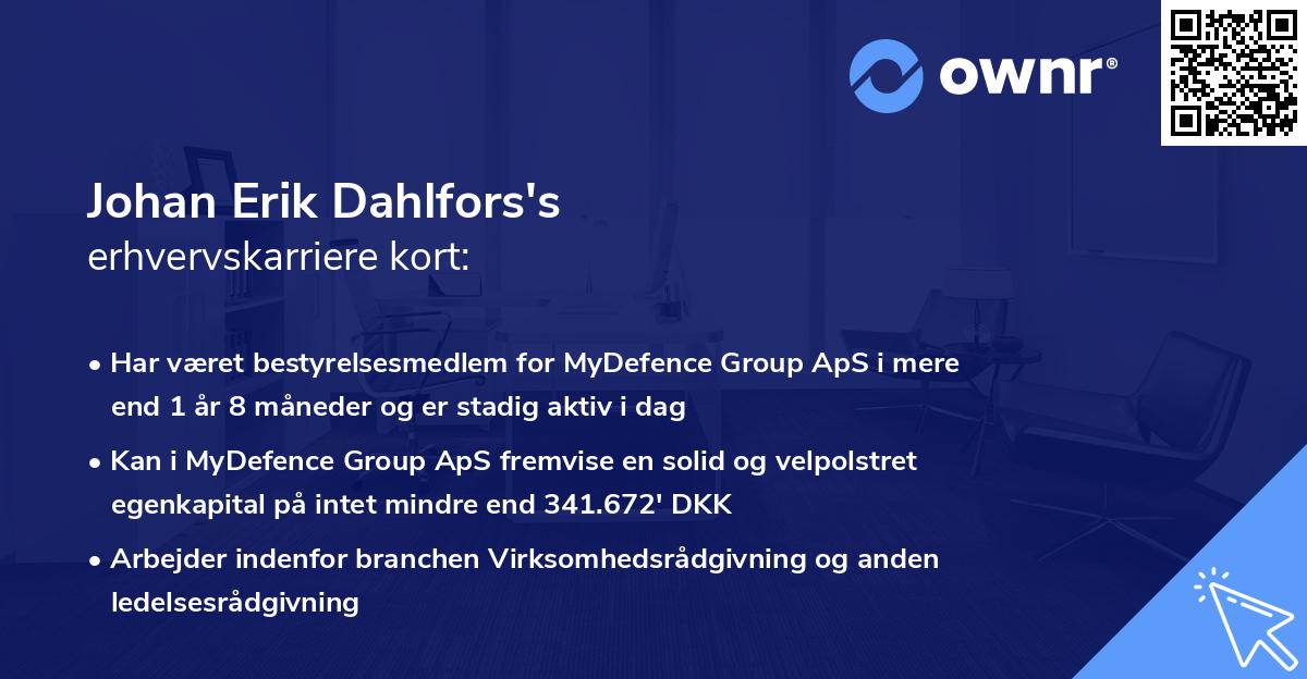 Johan Erik Dahlfors's erhvervskarriere kort