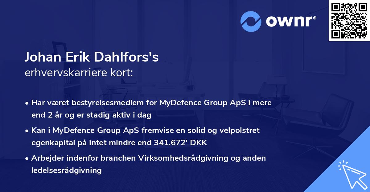 Johan Erik Dahlfors's erhvervskarriere kort