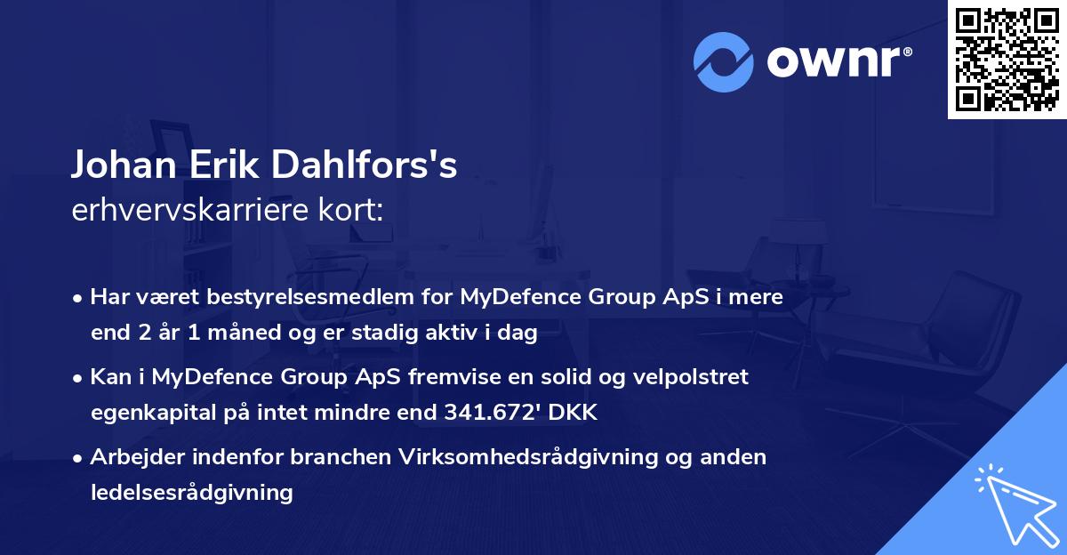 Johan Erik Dahlfors's erhvervskarriere kort