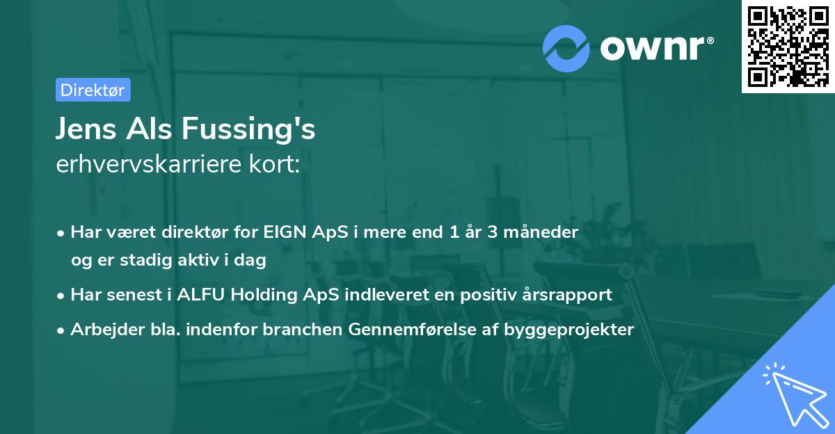 Jens Als Fussing's erhvervskarriere kort