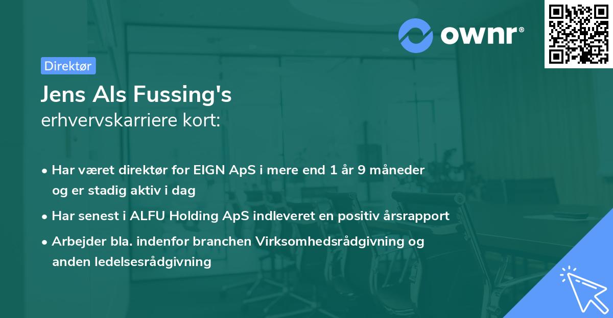 Jens Als Fussing's erhvervskarriere kort