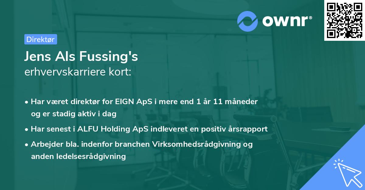 Jens Als Fussing's erhvervskarriere kort